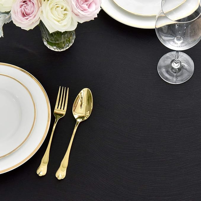 maxmill Jacquard Table Cloth Waving Pattern Water Resistant Wrinkle Resistance Heavy Weight Soft Tablecloth for Kitchen Dinning Tabletop Decoration Oblong 60 x 140 Inch Black