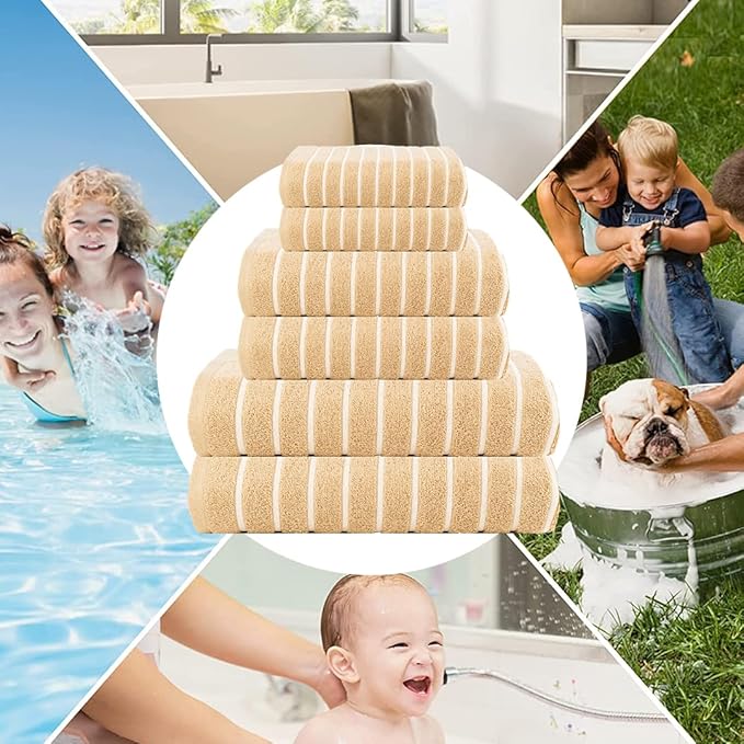 CASA COPENHAGEN Ecstatic 6 Pieces Towel Set- Beige, 600 GSM 2 Bath Towel 2 Hand Towel 2 Washcloth, Designed in Denmark Made of Soft Egyptian Cotton for Bathroom, Kitchen & Shower