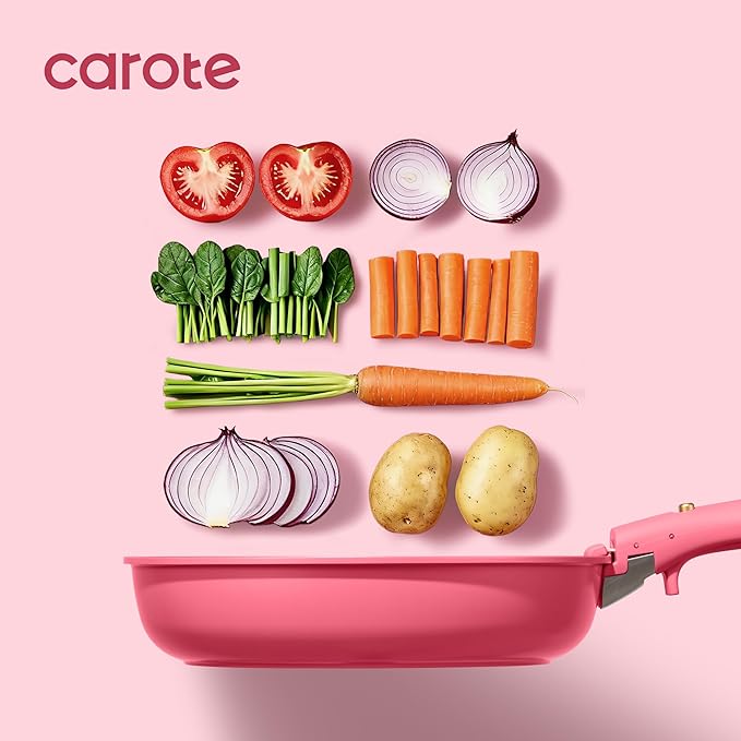 CAROTE 15pcs Pots and Pans Set Non Stick, Cookware Set Non Toxic with Detachable Handle, Induction Kitchen Cooking Set, Dishwasher/Oven Safe, RV/Camping Cookware