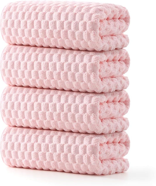 REDKISS 4 Pack Pink Microfiber Bath Towels - Extra Large Waffle Towels Set for Bathroom, Super Absorbent Towel Set of 4 Lagre, Quick Dry Bathroom Towel for Spa, Gym,Travel, Lint Free, Ultra Soft