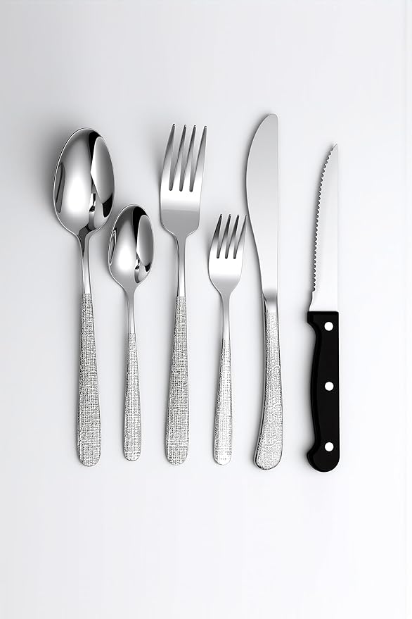 Drill Pattern Tableware Set, 24 Pcs Silverware Set For 4, Food-Grade Stainless Steel Flatware Set, Mirror Polished Cutlery Utensil Set, Include Steak Knife Fork And Spoo, Dishwasher Safe