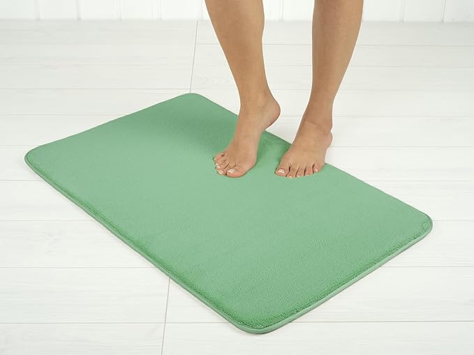 American Soft Linen 21x32 Fluffy Foamed Slip Reducer Bath Rug, Machine Washable Area Bath Mat Rugs for Bathroom, Sage Green