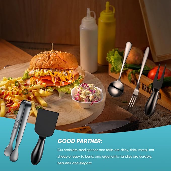 Patelai Charcuterie Board Accessories Cheese Spreader Knife Set Charcuterie Utensils Butter Knife Stainless Steel Mini Serving Tongs Spoons Appetizer Forks for Pastry Christmas(Black,20 Pieces)