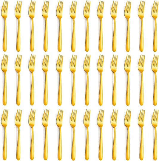 Gold Forks - 36-Piece Dinner Forks Set, 8 Inches Stainless Steel Silverware, Use for Home, Kitchen and Restaurant - Mirror Polished, Dishwasher Safe