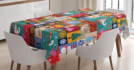 Ambesonne Christmas Tablecloth, Modern Design Theme Funny Xmas Winter Patterns Theme, Rectangular Table Cover for Dining Room Kitchen Decor, 60" X 90", Red Blue