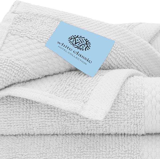 White Classic Luxury Bath Towel Set of 8 Pieces - 100% Turkish Cotton Highly Absorbent Towels for Bathroom, 2 Luxury Bath Towels 700GSM, 2 Hand Towels, 4 Washcloths, Silver