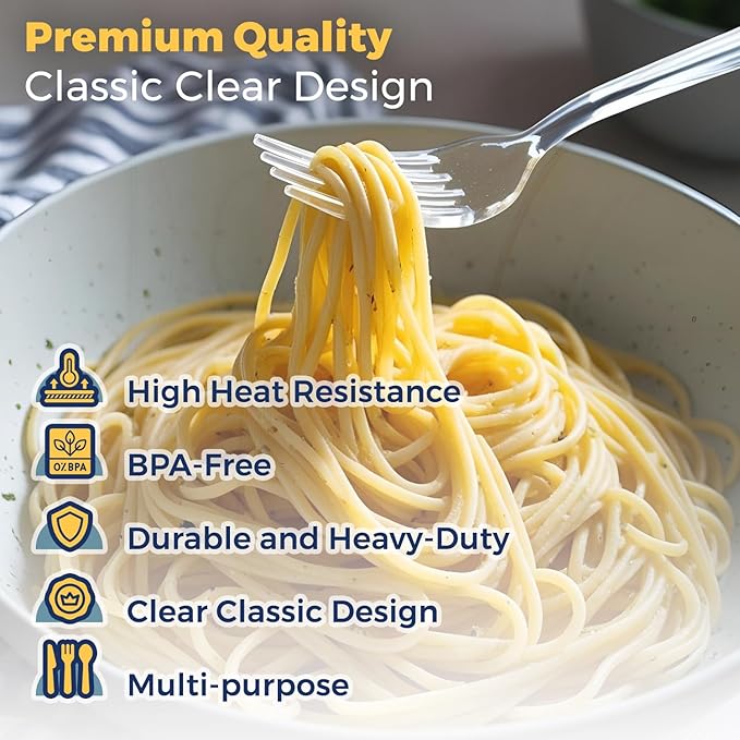 360 Count Extra Heavy Duty Plastic Silverware Set – Heat Resistant & BPA Free Disposable Silverware Cutlery 150 Forks, 150 Spoons, 60 Knives – Clear Premium Plastic Utensils for Parties & Events