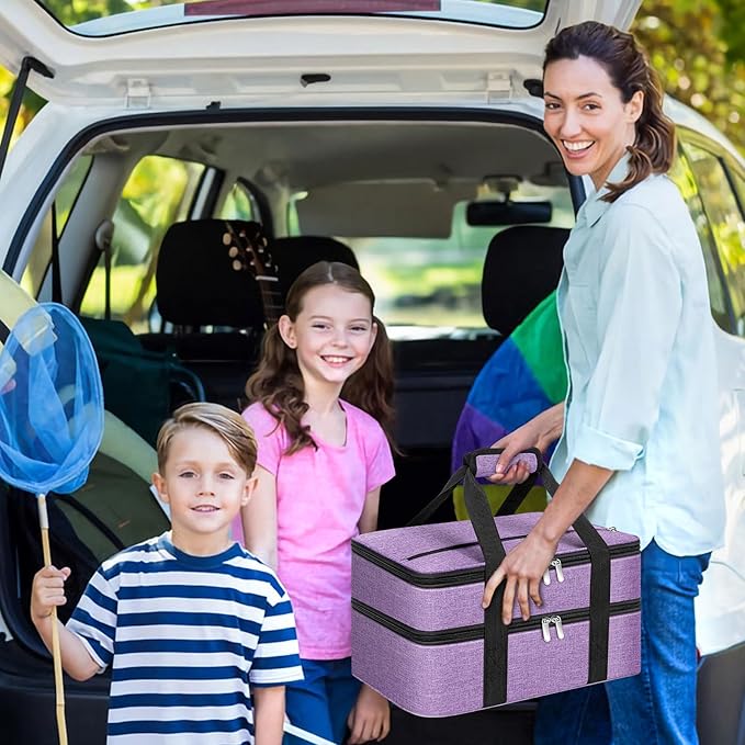 Double Insulated Casserole Carrier, Portable Casserole Carrier for Hot or Cold Food Lunch Tote Warmer or Cooler Bag, Lasagna Lunch Bag for Potluck Parties- Fits 9" x 13" Baking Dish-Purple