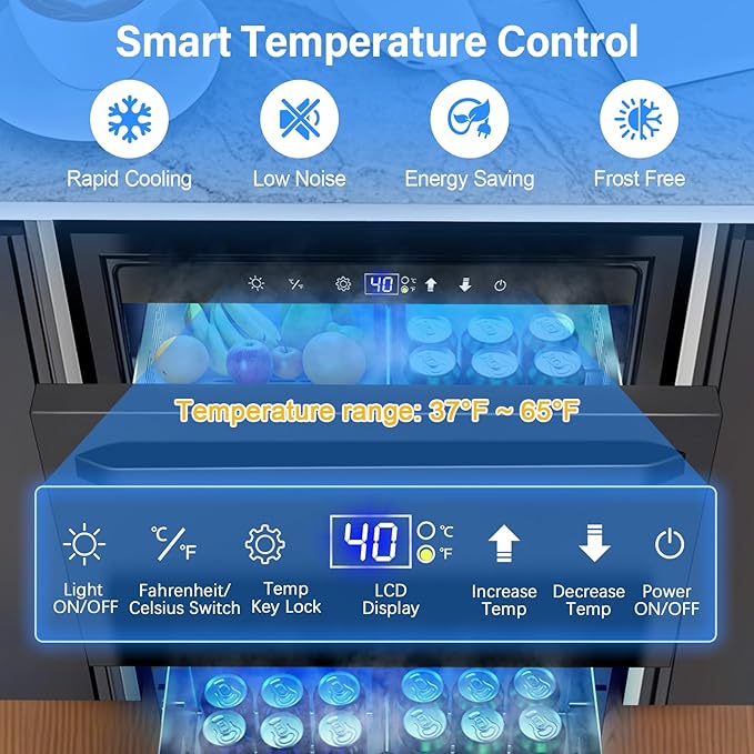 24 Inch Outdoor Refrigerator for Patio with Wheels-Under Counter Dual Drawer Beverage fridge with Stainless Steel Door, Built-In/Freestanding Drink Cooler for Outdoor/Indoor, Weatherproof, Black