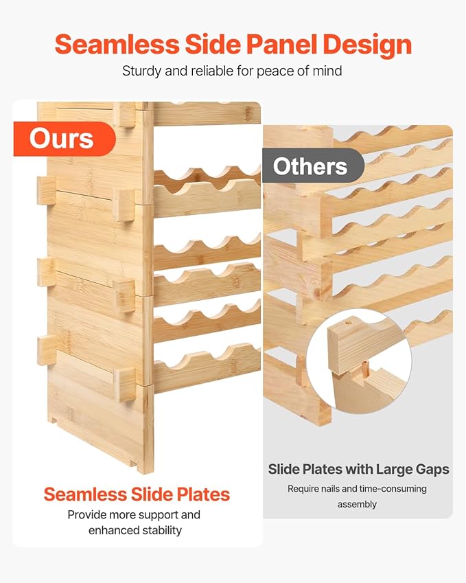 VEVOR 8-Tier 72 Bottles Stackable Modular Wine Rack, Freestanding Wines Holder Display Shelf, Solid Bamboo Wood Storage Racks, Wobble-Free Shelves for Kitchens, Dining Rooms, Cellars, Natural Color
