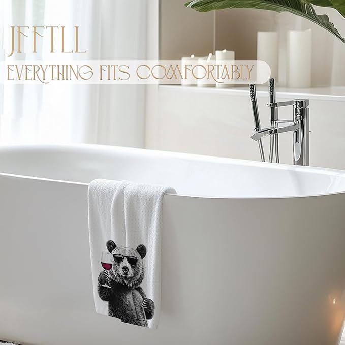 Funny Bear Wine Kitchen Towels, Black Bear Gifts Dish Tea Towels for Kitchen Decor, Bar Towel for Bartender Kitchen, Wine Lover Gift, 16x24 Inch