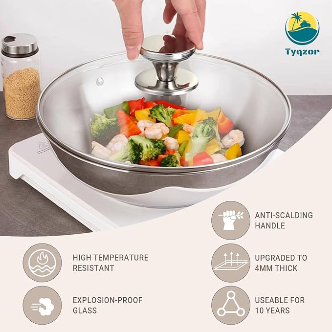 11 Inch Pan Lid for Frying Pan, Skillet, 4mm Clear Tempered Glass, Compatible with Dishwasher and Ovens