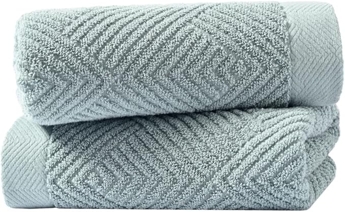 sense gnosis Sage Green Hand Towel Set of 2 Striped Weave 100% Cotton Super Soft Highly Absorbent Spring Decorative Hand Towels for Bathroom 13x 29 Inch