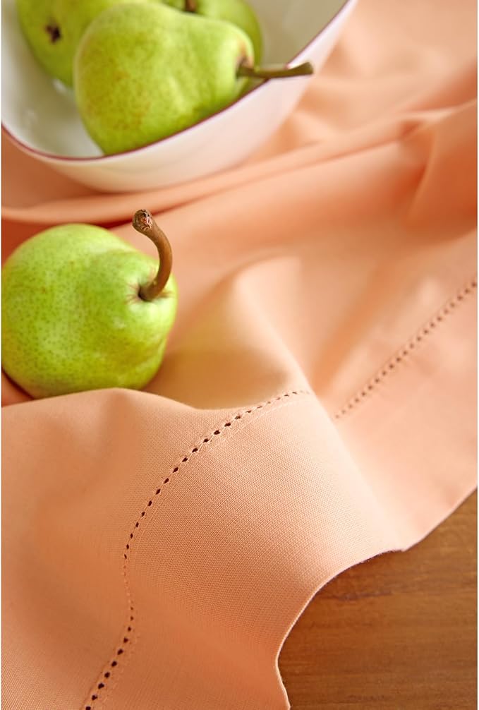 Solino Home Cotton Linen Tablecloth 54 x 72 Inch - Hemstitch Peach Bloom Table Cloth for Rectangle Tables - Machine Washable Tablecloth