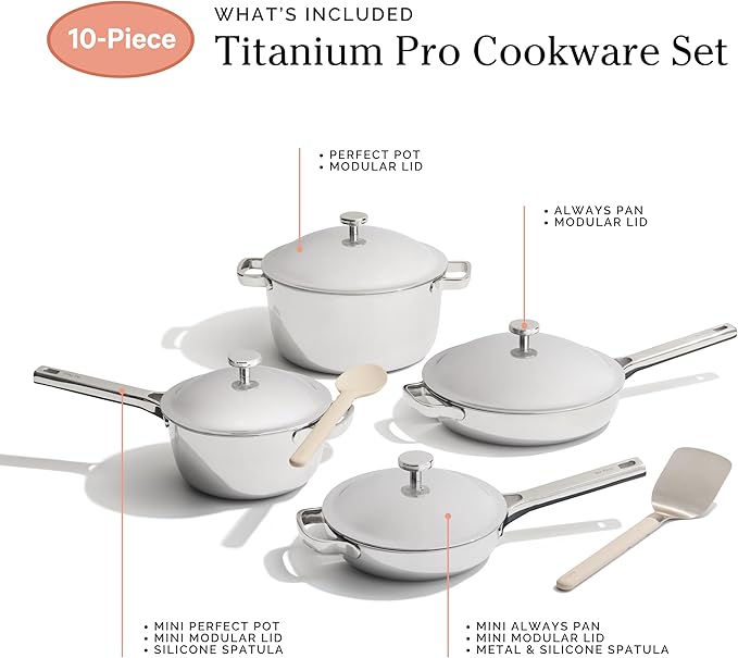 Our Place Titanium Pro Cookware Set (4-Piece) – Always Pan & Perfect Pot | Nonstick No-Coat Technology | Tri-Ply Titanium & Stainless Steel | Safe for Oven, Induction & Cooktops up to 1000°F | Chrome
