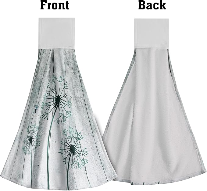 Giwawa Teal Dandelion Hanging Hand Towels with Loop Set of 2 Rustic Flower Soft Fast Dry Kitchen Tie Towel for Bathroom Laundry Farmhouse Decor