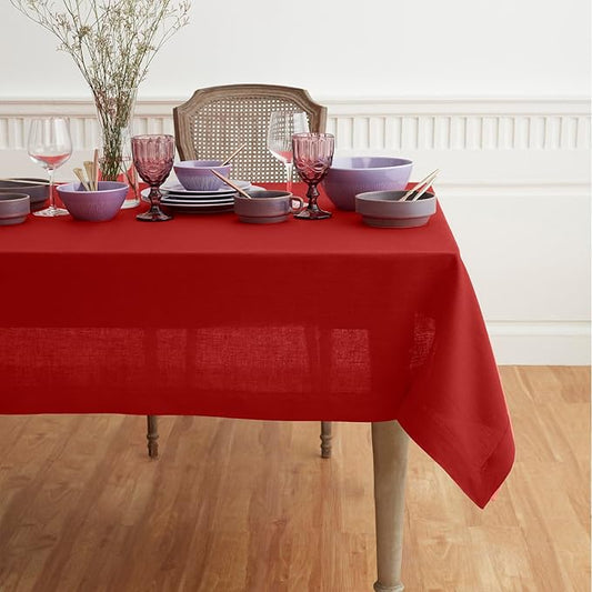 Solino Home Red Linen Tablecloth 60 x 90 Inch - 100% Pure Linen Table Cloth for Rectangle Tables - Fete, Machine Washable Tablecloth for Valentines, Holiday, Winter, New Year