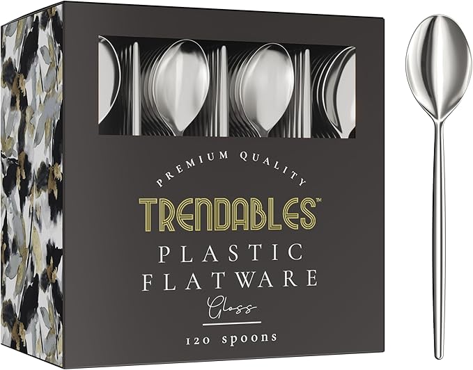 Trendables Disposable Silver Plastic Cutlery - 120 Pack Silverware Set With Spoons and Utensils