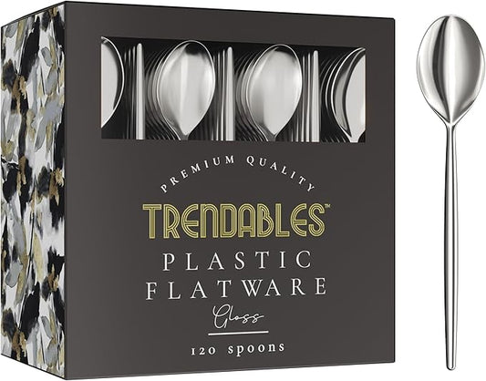 Trendables Disposable Silver Plastic Cutlery - 120 Pack Silverware Set With Spoons and Utensils