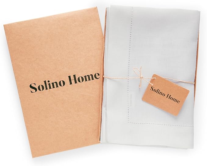 Solino Home Linen Cloth Napkins Set of 4-100% Pure Linen White Dinner Napkins 20 x 20 Inch for Valentines, New Year - Medium Weight Hemstitch, Handcrafted and Machine Washable