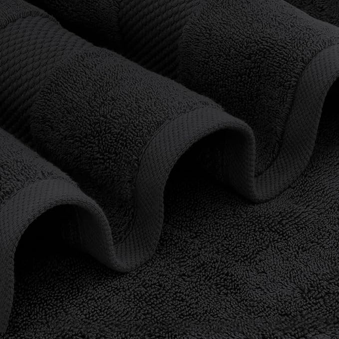 White Classic Luxury Bath Towel Set of 8 Pieces - 100% Turkish Cotton Highly Absorbent Towels for Bathroom, 2 Luxury Bath Towels 700GSM, 2 Hand Towels, 4 Washcloths, Black