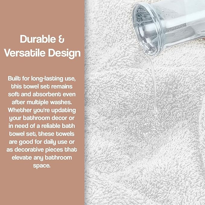 3 Piece Laced Bath Towels Set for Bathroom, Bath, Hand & Wash Cloths, Decorative Stylish Plush Cotton Washcloths - Showering, Face & Body Washing, Airbnb Essentials & Host Accessories, White