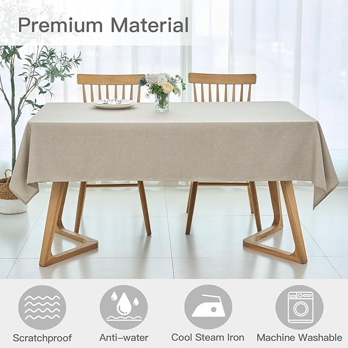 maxmill Square Tablecloth Linen Texture Stain Resistant Waterproof Wrinkle Resistant Washable Soft Table Cloth, Decorative Fabric Table Cover for Dining Room Dinner and Party, 52 x 52 Inch, Linen