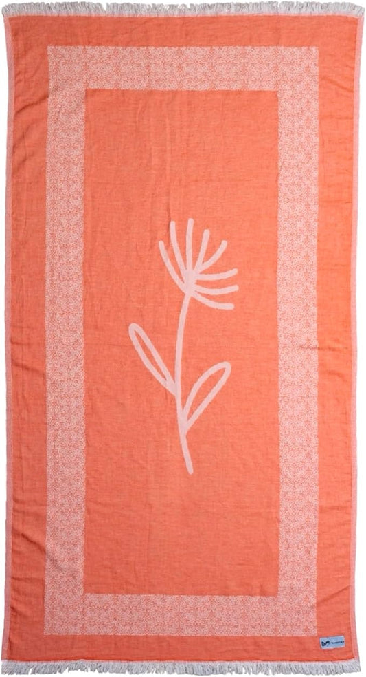 Turkish Beach Towel - 100% Organic Cotton - Soft, Quick-Dry, Sand Proof, Prewashed - Lightweight & Oversized for Beach, Pool, Yoga, Bath, Travel, Gym, Throw - Bloom (Pink)