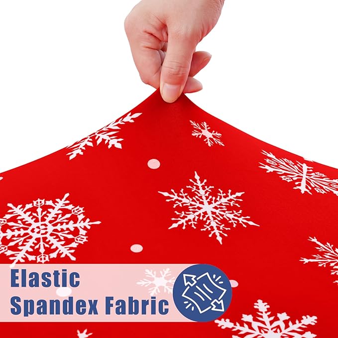 Round Spandex Christmas Tablecloth, Elastic Fitted Waterproof Tablecloths for 36"-44" Tables, Stretch Washable Picnic Table Cover for Christmas Dinner, Dot Snowflake