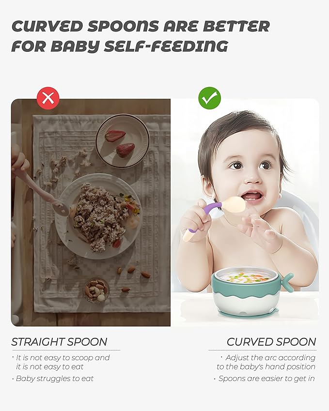 10 Pcs Toddler Utensils, Spoons and Forks Set with Bendable Handle, 5 Forks and 5 Spoons, Baby Feeding Set for Self Feeding