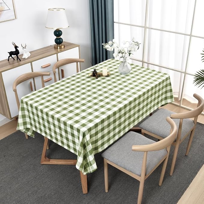Gingham Tablecloth Rectangle Table Cloth Heavy Duty Cotton Checkered Table Cover for Spring Picnic Kitchen Dining(C-Sage Green, 52x120 inch)