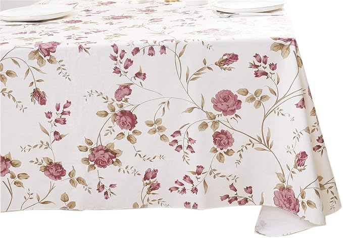 Walrus Heavy Duty Vinyl Tablecloth with Flannel Backing Waterproof Oil-Proof Plastic Table Cloth Stain-Resistant Wipeable Rectangle or Square Table Cover for Indoor and Outdoor (Flowers, 60X84 Inch)