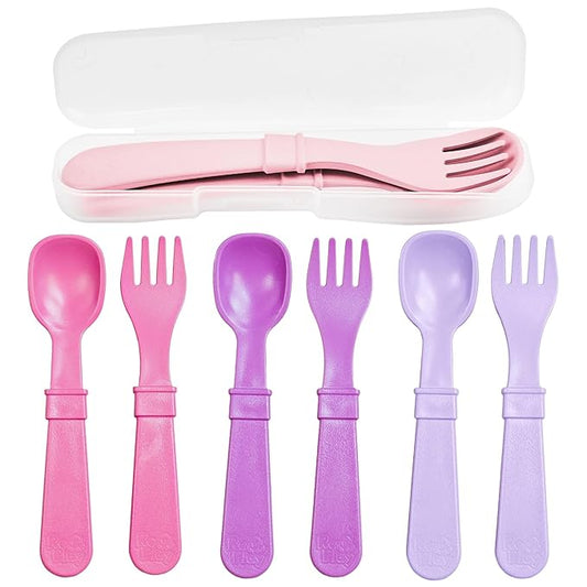 Re-Play Toddler Forks and Spoons Set - 4x4 Utensils Set for Kids - Dishwasher and Microwave Safe - Made in USA - Set of 8-5.8" x 1.2" x 0.2" - Princess