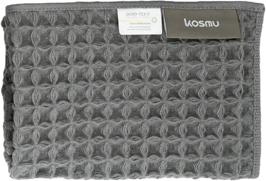 Luxury Organic Japanese Cotton Waffle Bath Towel | Thick, Absorbent, Quick Dry Bathroom Towels for Shower, Sauna, Onsen| Hotel & Spa Quality, Gift-Ready (Smoke Grey, Face Towel, 16" x 16")