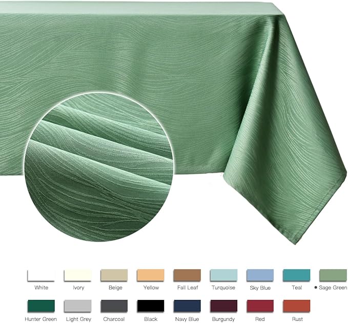 maxmill Jacquard Table Cloth Swirl Design Water Resistant Wrinkle Resistance Heavy Weight Soft Tablecloth for Kitchen Dinning Tabletop Decoration Oblong 60 x 140 Inch Sage Green