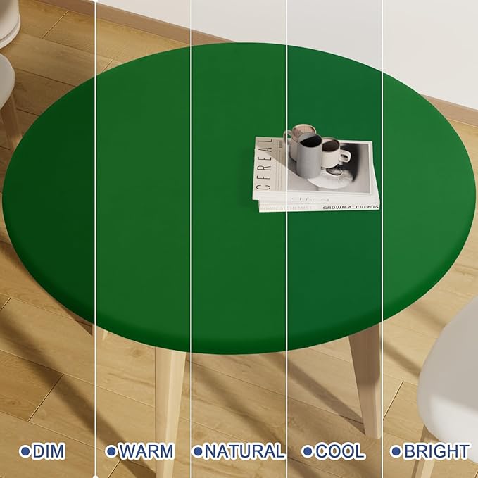 Round Spandex Tablecloth, Elastic Fitted Waterproof Tablecloths for 45"-56" Tables, Stretch Washable Picnic Table Cover for Camping, Dining, Indoor and Outdoor, Emerald Green