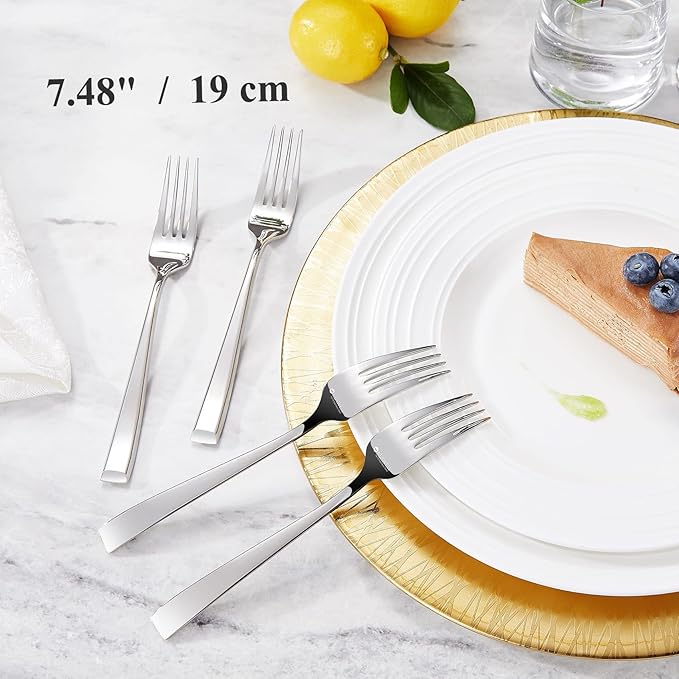 KEAWELL Premium Imperial 4-Piece 7.5 inch Forks Set – Heavy Duty 18/10 Stainless Steel Flatware with Mirror Finish and Squared Edge, Dishwasher Safe for Elegant Dining (4, Salad Forks)
