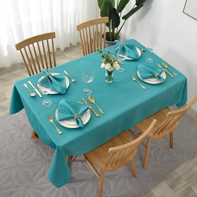 maxmill Jacquard Table Cloth Swirl Design Water Proof Wrinkle Free Water Proof Heavy Weight Soft Tablecloth Decorative Fabric Table Cover for Outdoor and Indoor Use Rectangular 60 x 104 Inch Teal