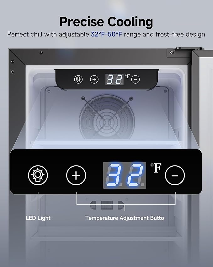 15 Inch Under Counter Beverage Fridge, 127 Cans Beverage Cooler for Built-in & Freestanding, Beer Fridge for Soda, Water, Wine - Home, Bar or Office (Black)