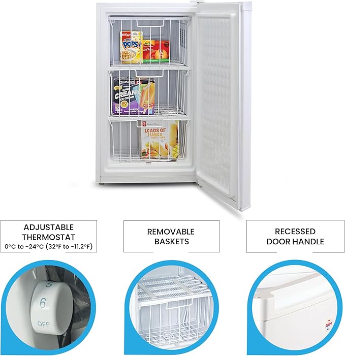 Koolatron 3.1 Cubic Feet Capacity White Upright freezer – 3 Wire Baskets, Garage Ready, Meat Storage, Manual Defrost, Space Saving, Congelador For Home, Apartment, Basement, Dorm, Room