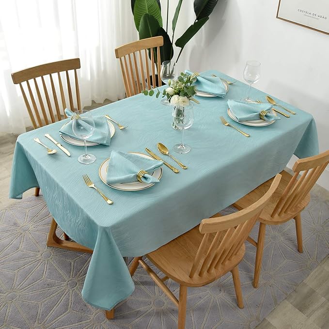 maxmill Jacquard Table Cloth Swirl Design Water Resistant Wrinkle Resistance Spillproof Heavy Weight Soft Tablecloth for Kitchen Dinning Tabletop Decoration Oblong 60 x 140 Inch Turquoise