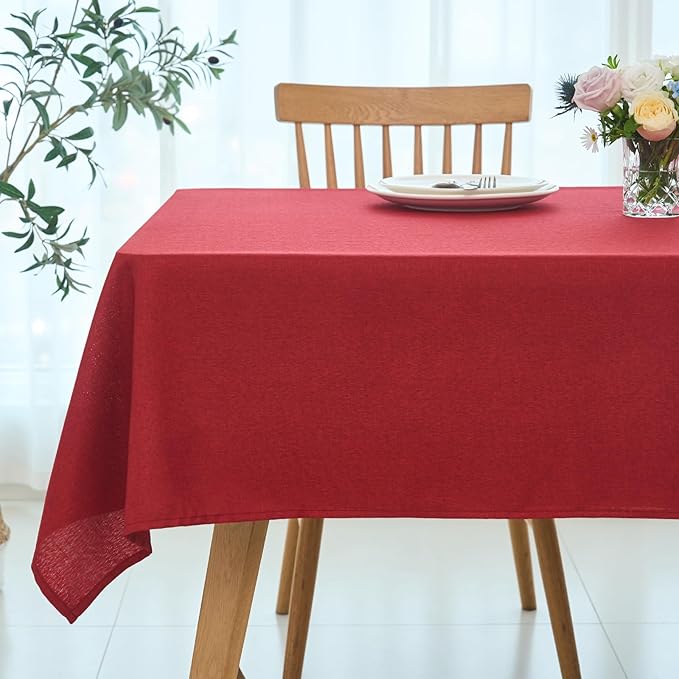 maxmill Linen Textured Rectangular Tablecloth Water Resistant Wrinkle Free Spill-Proof, Soft Table Cloth for Dining Room Christmas Decoration, Banquet Party Holiday Webbing Dinner, 60 x 84 Inch Red