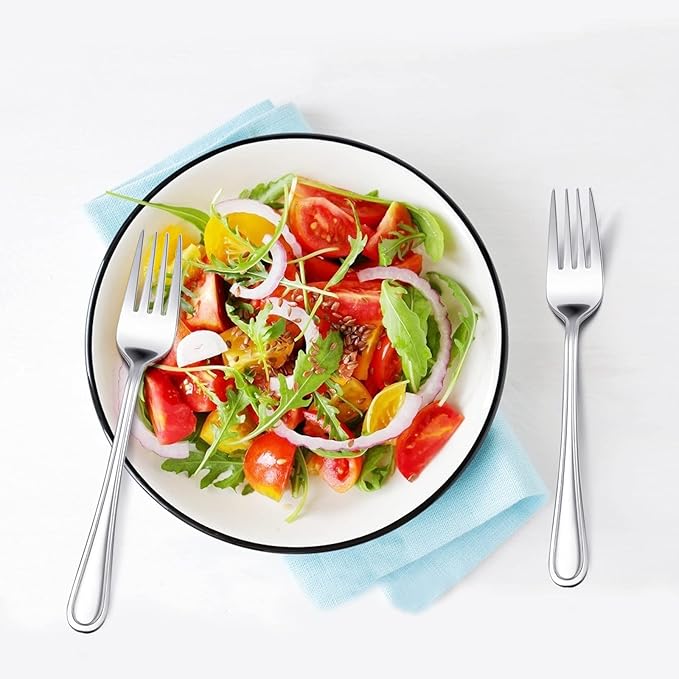 Salad Forks Set of 12, E-far 6.7 Inch Stainless Steel Dessert Forks for Home, Kitchen or Restaurant, Non-toxic & Mirror Polished, Easy to Clean & Dishwasher Safe