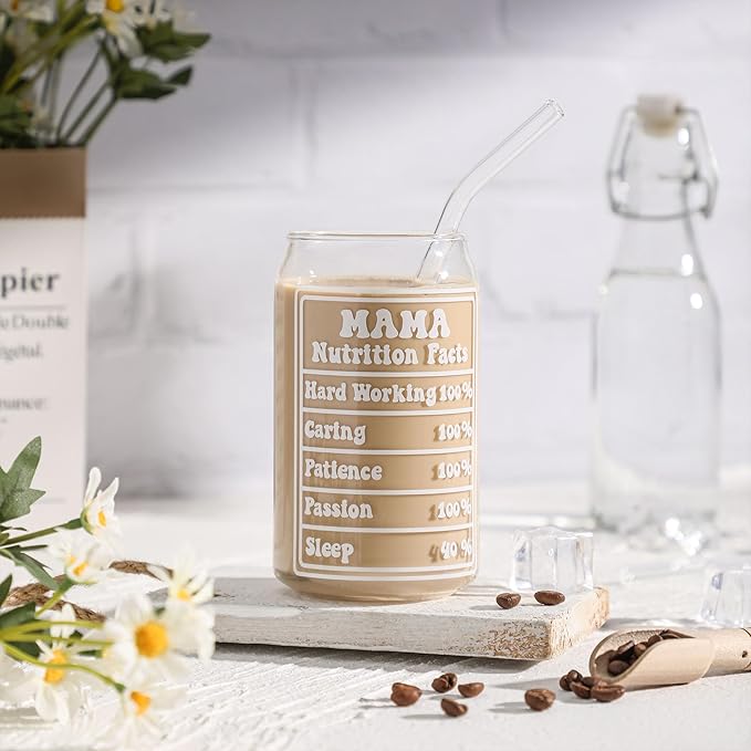 SUPREME LIGHTS ·2017· Mom Cup Gifts from Daughter Son, Mothers Day Christmas Gifts for Mama, Personalized Birthday Gift for Mother, Thank You Mom Gift for Women - 16 oz Mama Iced Coffee Glass Cup