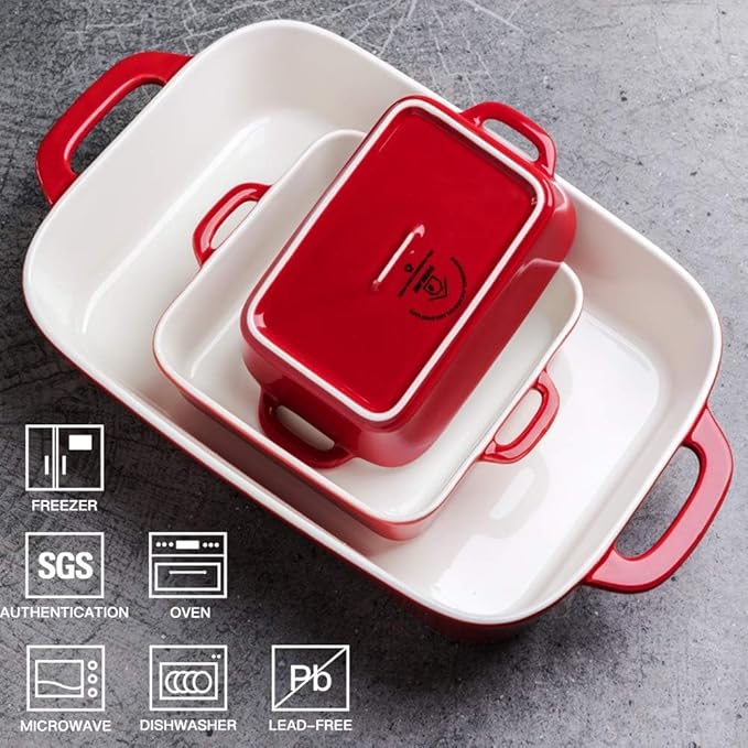 Sweejar Ceramic Bakeware Set, Rectangular Baking Dish for Cooking, Kitchen, Cake Dinner, Banquet and Daily Use, Casserole Dishes for Oven Porcelain Baking Pans (Red)