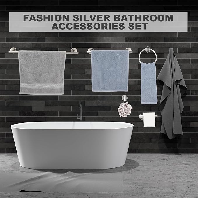 Gisafai 25 Pcs Bathroom Hardware Set, 23.6 Inch Brushed Towel Bar Ring Toilet Paper Holder Robe Towel Hook, Sus304 Stainless Steel Bathroom Accessory Set Wall Mounted (Silver)
