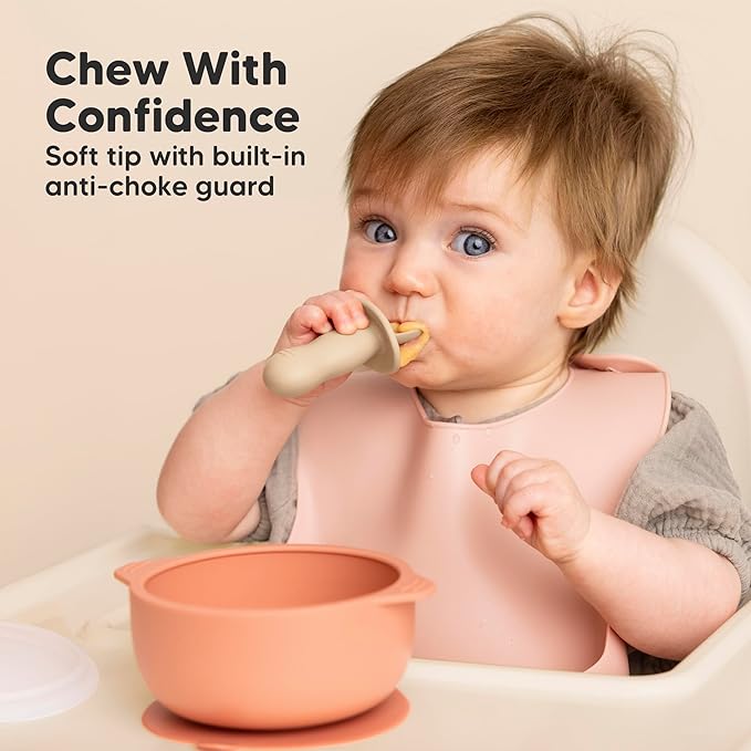 KeaBabies 4-Pack Silicone Baby Spoons and Forks Set - Baby Led Weaning Utensils 6-12 Months, Self Feeding Toddler Spoon & Fork for Training, Teething, Easy to Hold, BPA-Free Silicone (Terracotta)