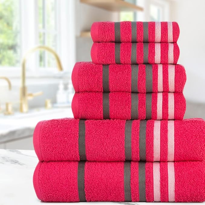 CASA COPENHAGEN Exotic Designed in Denmark 525 GSM Hotel & Spa Kitchen & Bath Set of 6 Egyptian Cotton Towels - 2 Bath Towels, 2 Hand Towels, 2 Washcloths - Pink