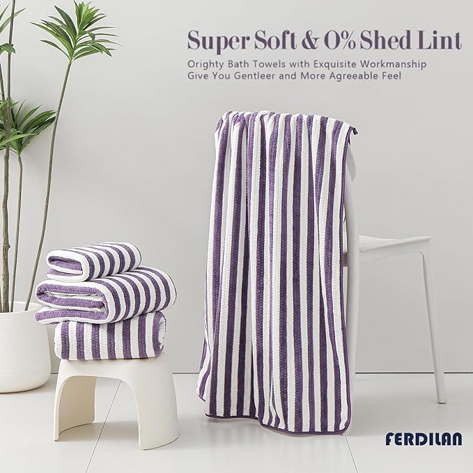 18-Piece Microfiber Bath Towels Set - 6 Bath Sheet, 6 Hand Towels, 6 Washcloths, Soft, Highly Absorbent Bathroom Towel, Quick Dry & Less Lint Shower towel for Bathroom, Hotel, Spa, Dorm-Dark Purple