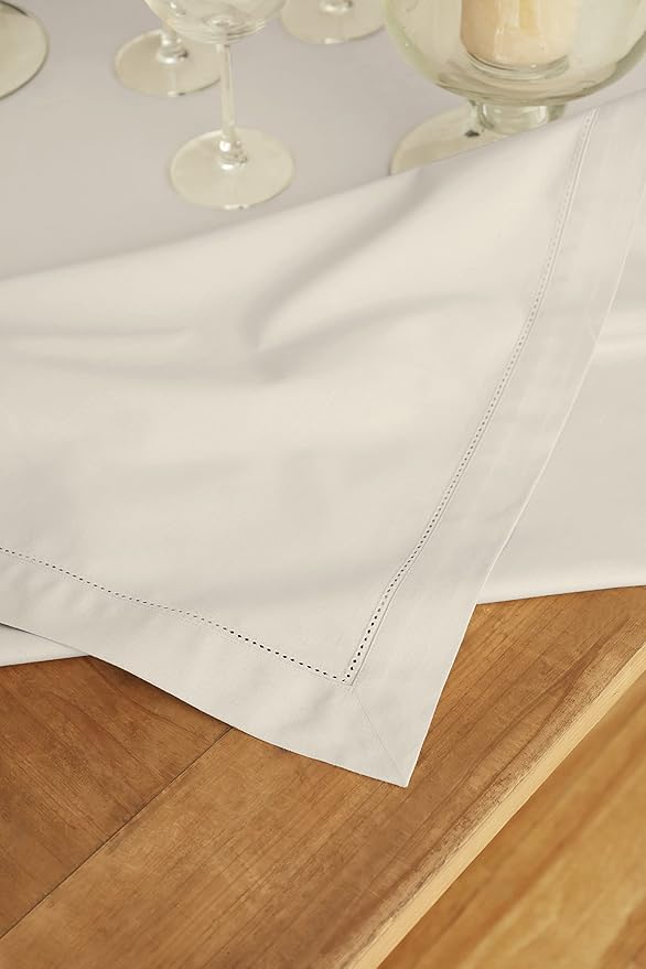 Solino Home Linen Tablecloth 58 x 104 Inch - Cotton Linen Hemstitch Rectangle Tablecloth - Machine Washable Table Cloth for New Year